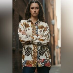 Surya Vintage Beaded Patterned Button-Up Shirt